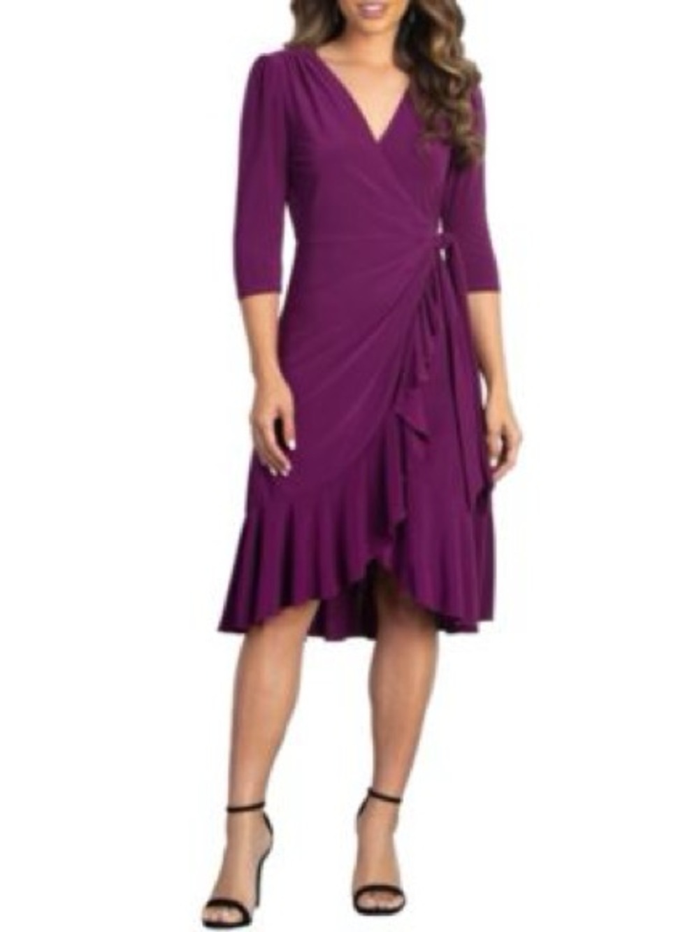 Kiyonna Whimsy Purple 3/4 Sleeve Wrap Dress